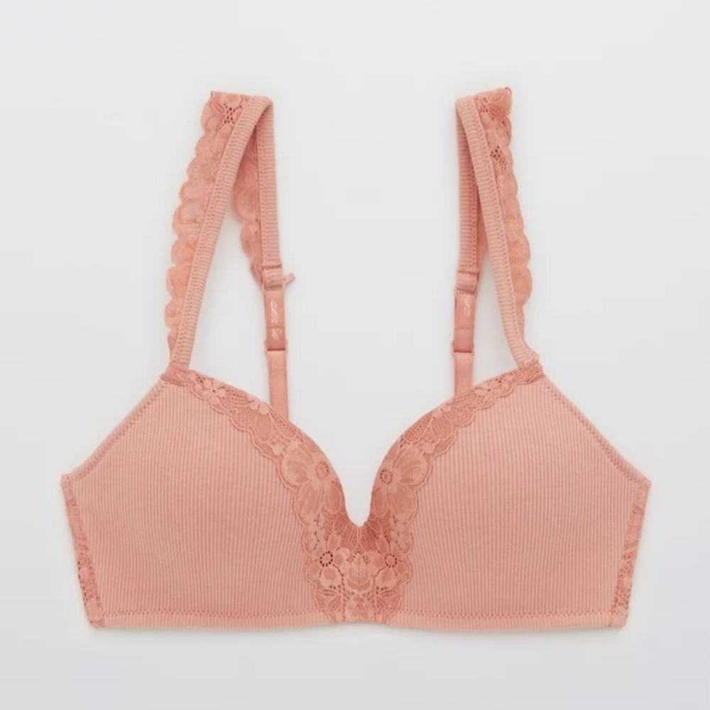 💫AERIE REAL HAPPY WIRELESS PUSH UP RETRO LACE BRA SIZE 34B - Picture 5 of 10